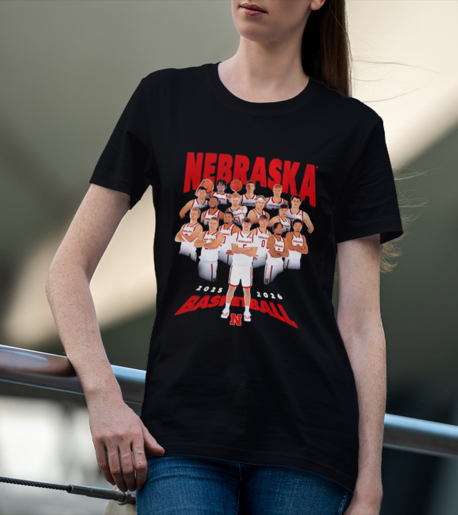 Nebraska 2025 2026 Basketball Team Collage T-Shirt