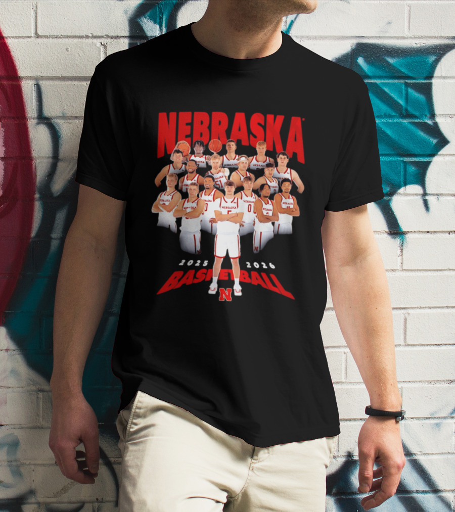Nebraska 2025 2026 Basketball Team Collage T-Shirt