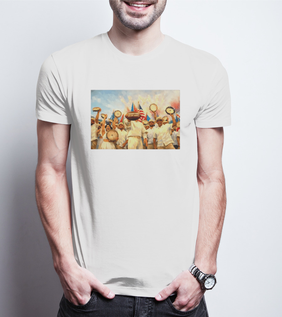 Together We Are America Tambourine Celebration With Flags And Diverse Group Unity T-Shirt