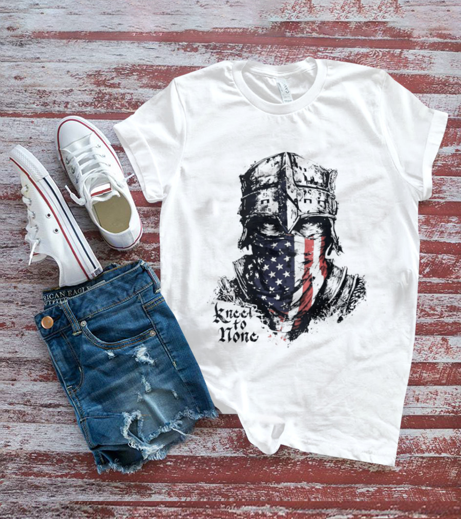 Kneel To None Knight Helmet American Flag T-Shirt