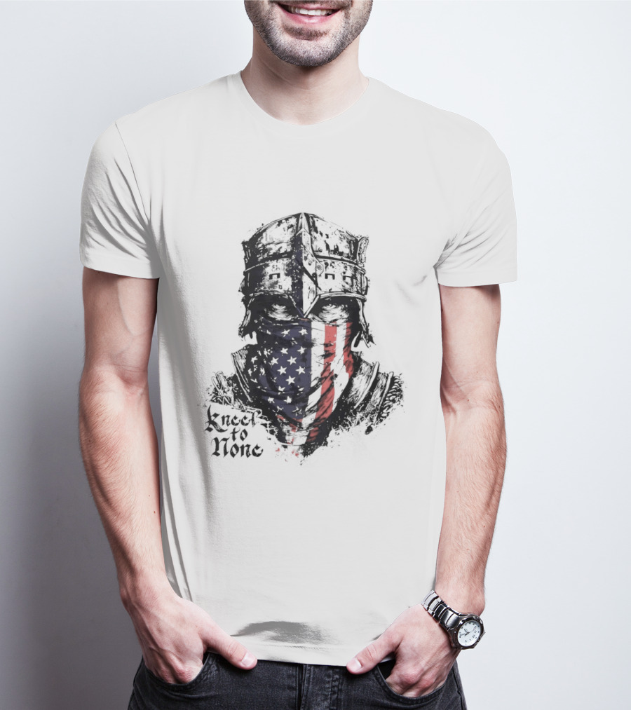 Kneel To None Knight Helmet American Flag T-Shirt