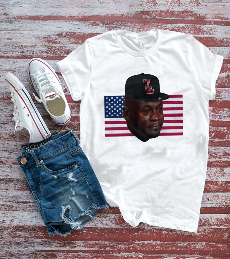 Crying Jordan Texas Tech Red Raiders USA Flag Iconic Meme Cap T-Shirt