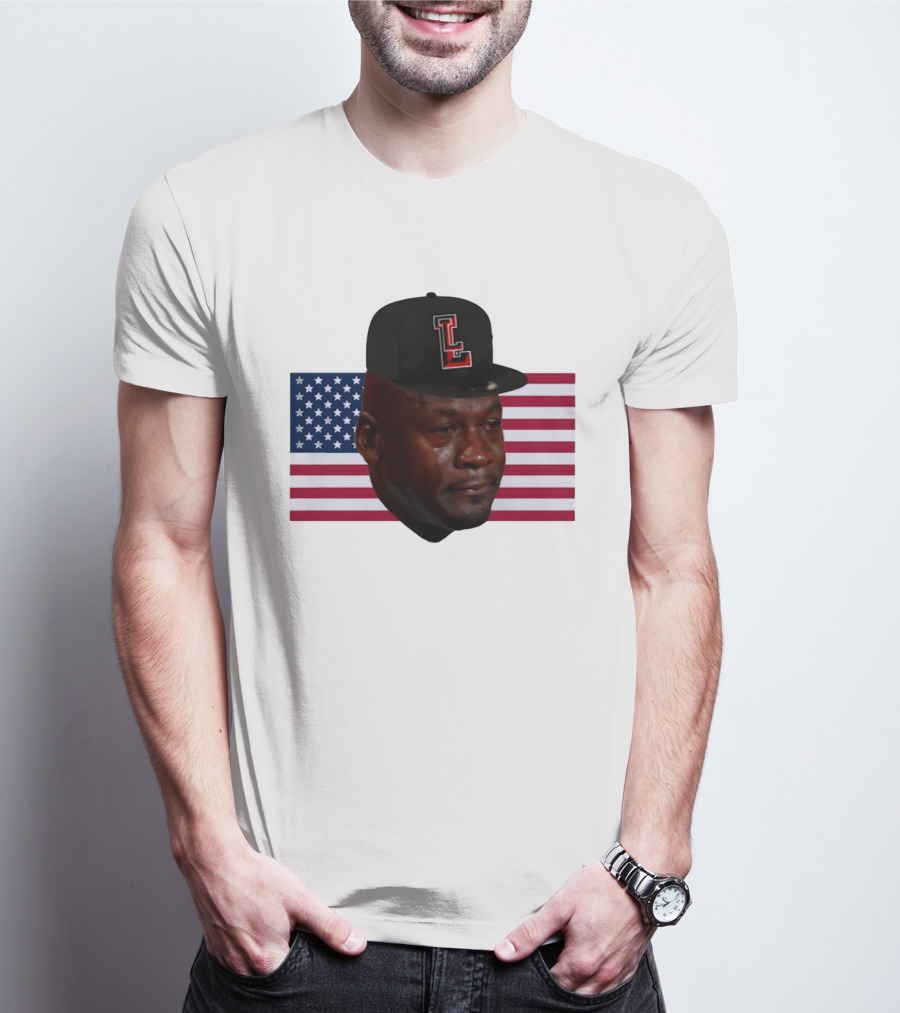 Crying Jordan Texas Tech Red Raiders USA Flag Iconic Meme Cap T-Shirt
