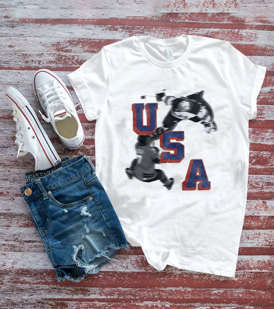 USA Team Hockey Player Action Packed Sports Fan T-Shirt