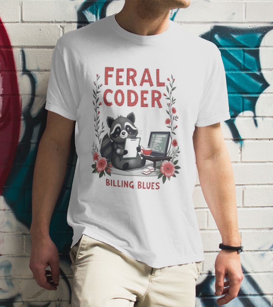 Feral Coder Raccoon Billing Blues T-Shirt