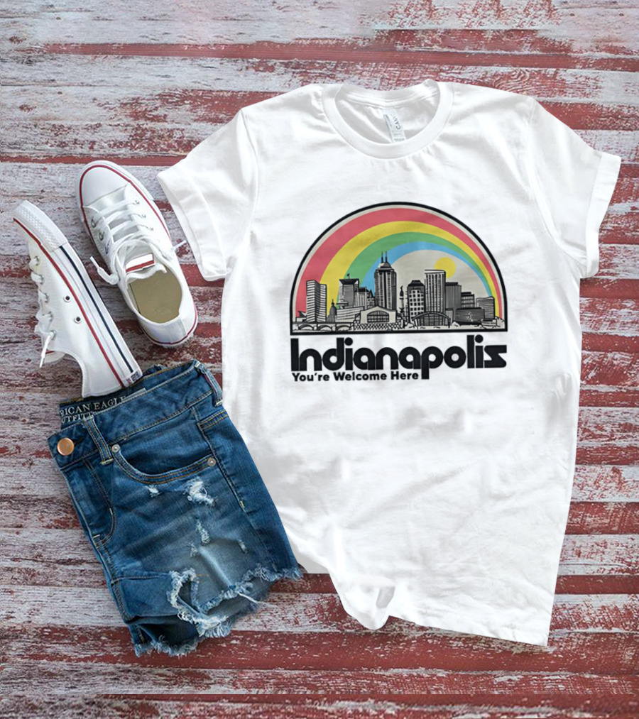 Indianapolis You're Welcome Here City Skyline Rainbow T-Shirt