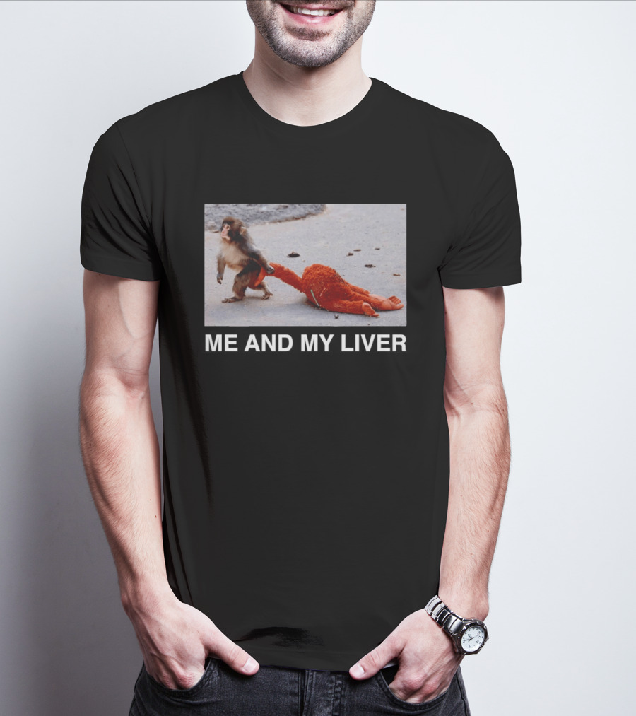 Punch Monkey Me And My Liver Funny Animal Scene T-Shirt