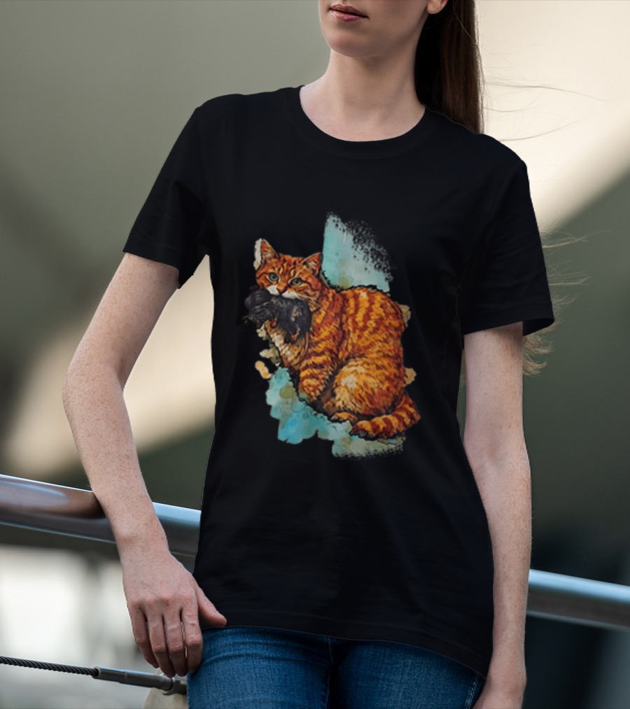 Iran Map Orange Tabby Cat With Mouse T-Shirt