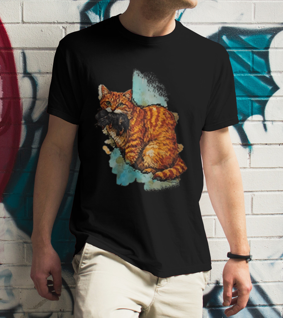 Iran Map Orange Tabby Cat With Mouse T-Shirt