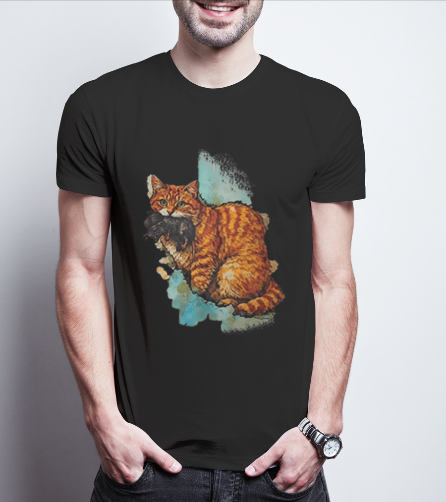 Iran Map Orange Tabby Cat With Mouse T-Shirt
