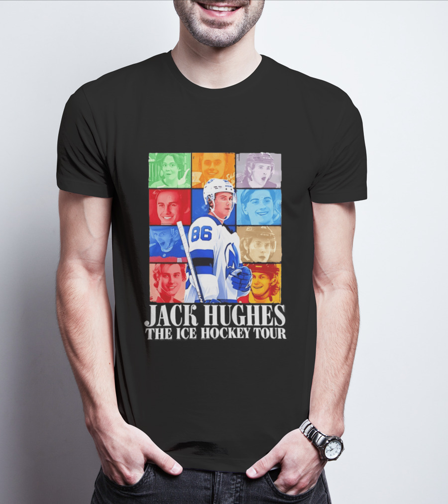 Jack Hughes 86 The Ice Hockey Tour Colorful Portrait Compilation T-Shirt