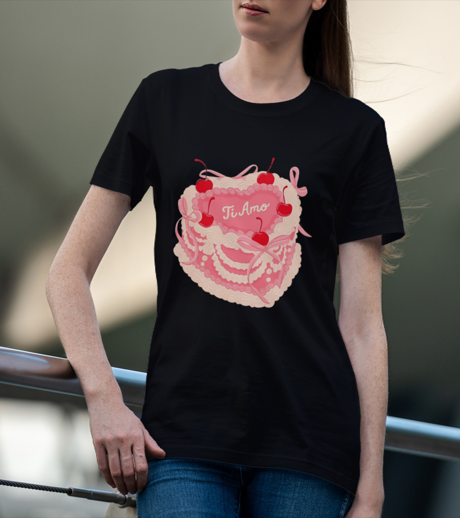 Ti Amo Heart Cake With Cherries And Bows T-Shirt