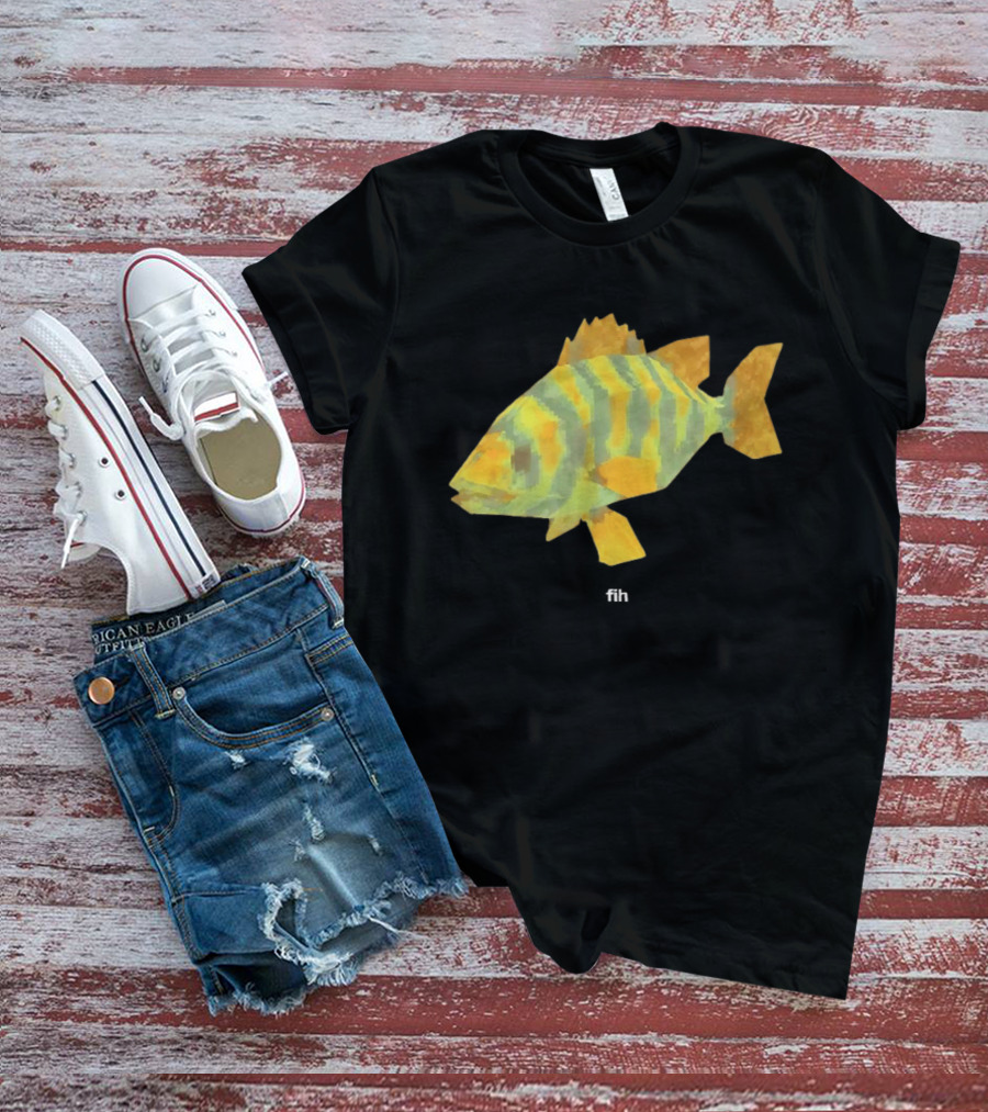 Low Poly Fish Yellow Green Striped Pixels T-Shirt