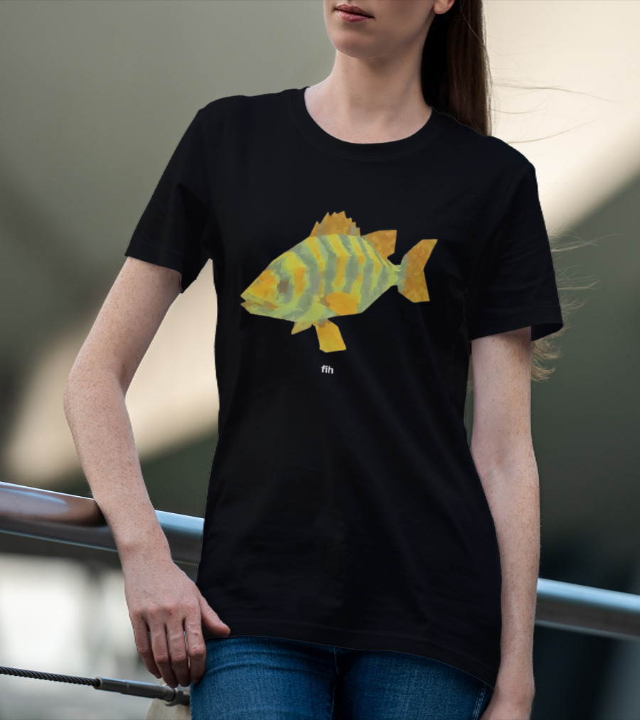 Low Poly Fish Yellow Green Striped Pixels T-Shirt