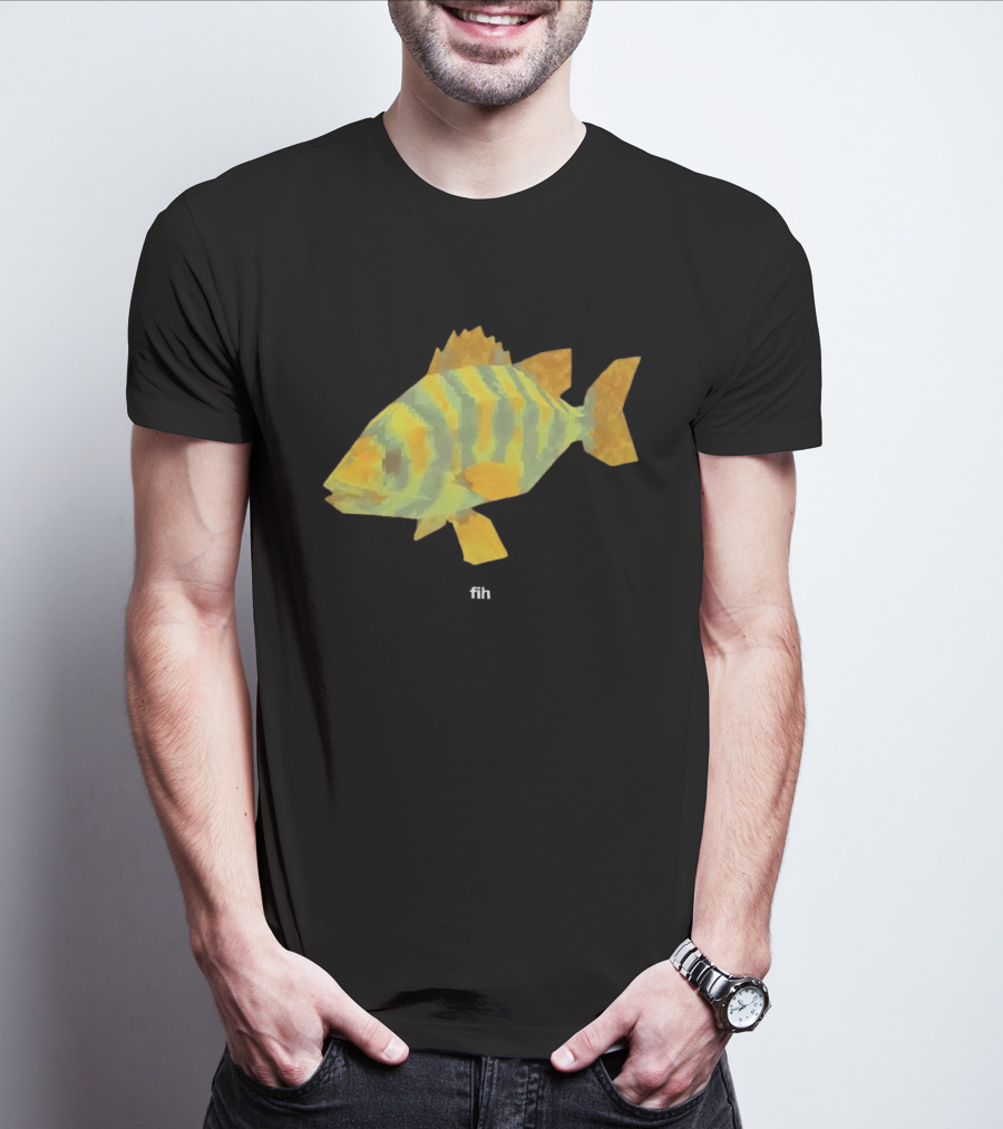 Low Poly Fish Yellow Green Striped Pixels T-Shirt