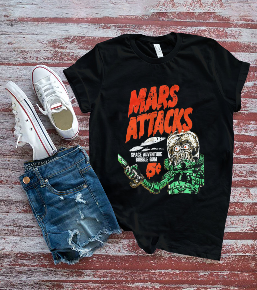 Mars Attacks Retro Space Adventure Bubble Gum 5 Cents Martian Comic T-Shirt