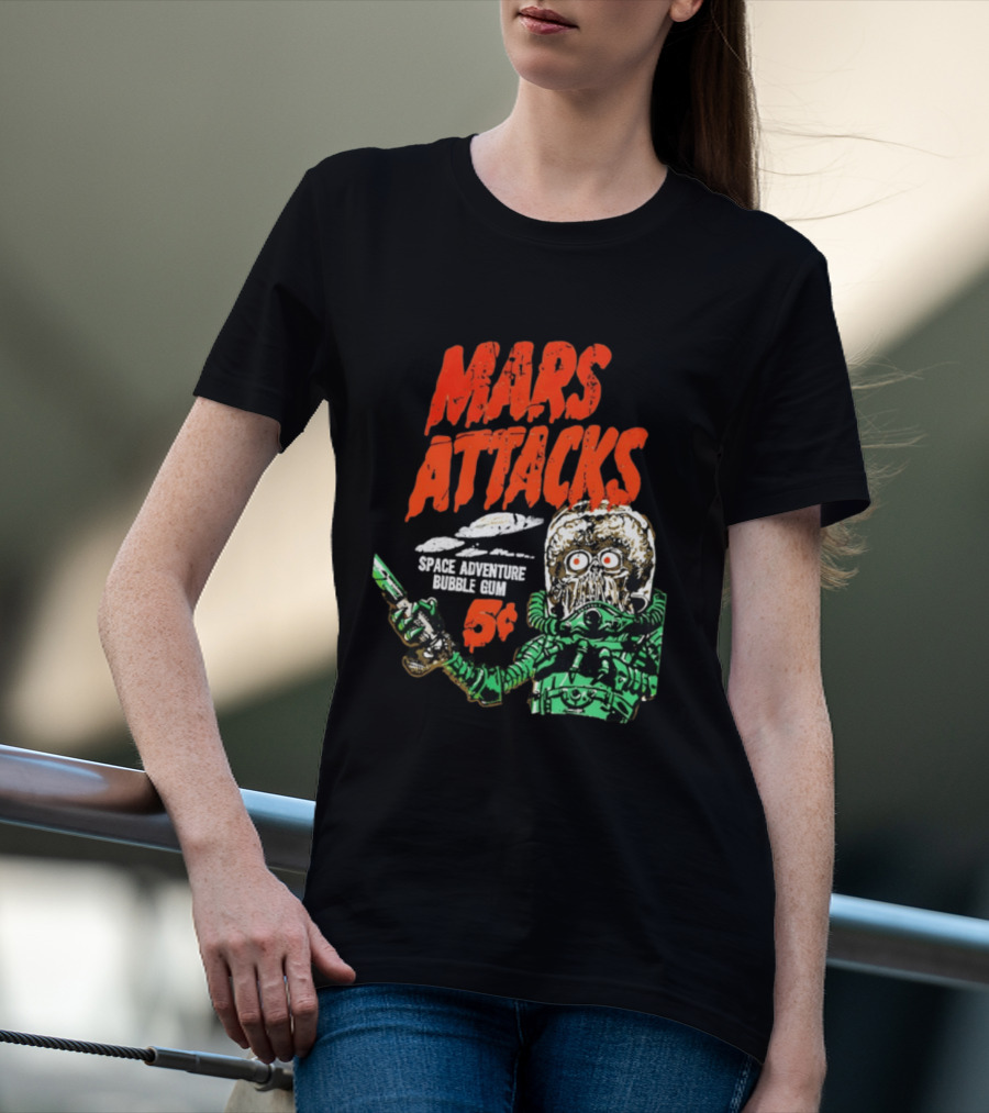 Mars Attacks Retro Space Adventure Bubble Gum 5 Cents Martian Comic T-Shirt