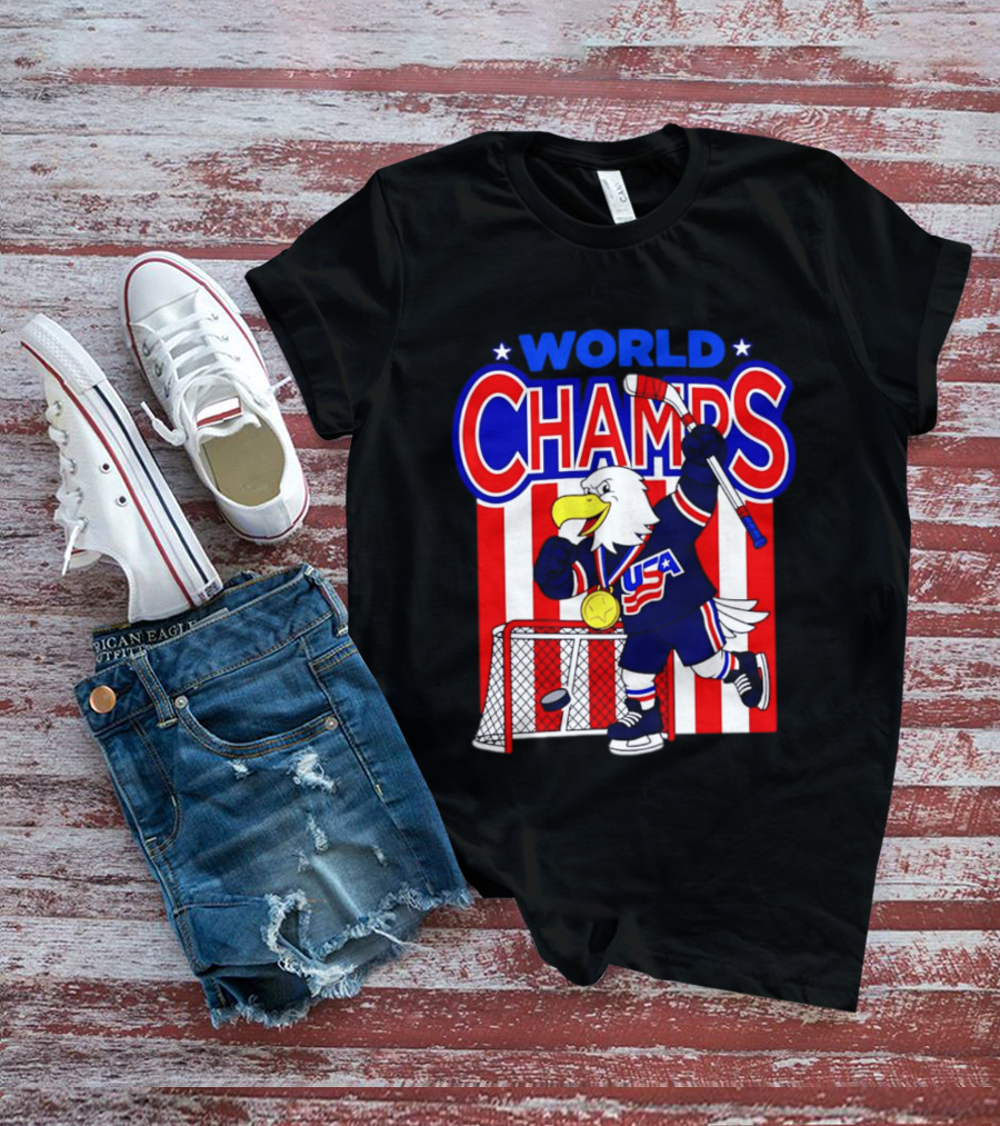 USA Hockey World Champs 2026 Eagle Mascot With Gold Medal T-Shirt