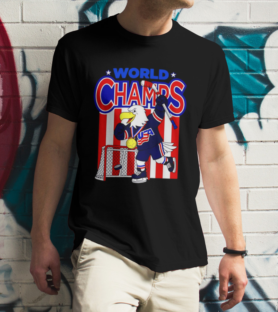 USA Hockey World Champs 2026 Eagle Mascot With Gold Medal T-Shirt