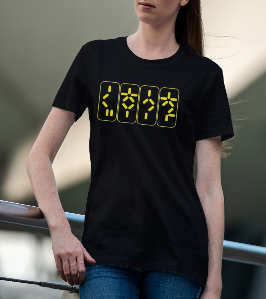 Synthetic Script Predator Geometric Yellow Glyphs T-Shirt