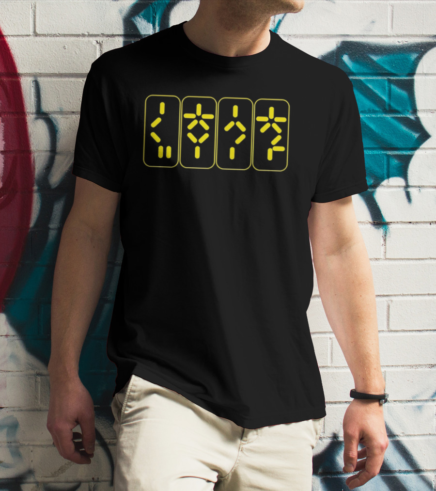 Synthetic Script Predator Geometric Yellow Glyphs T-Shirt