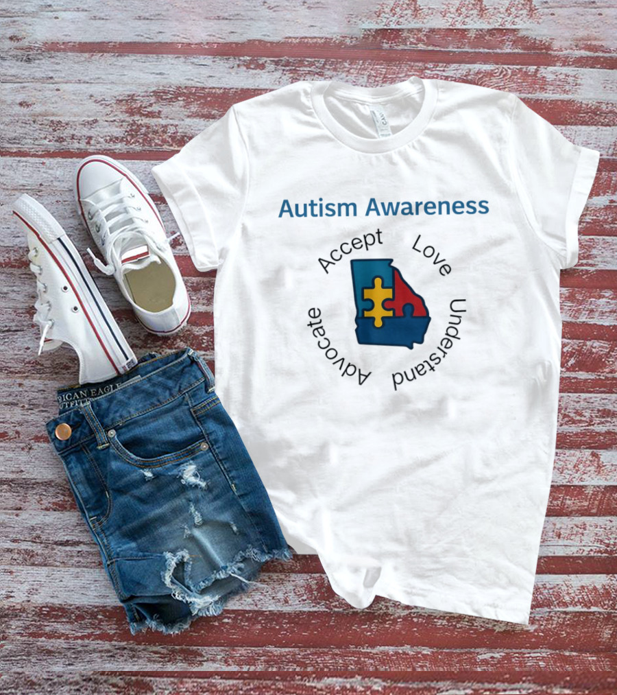 Autism Awareness Georgia Puzzle Piece Accept Love Understand Advocate T-Shirt