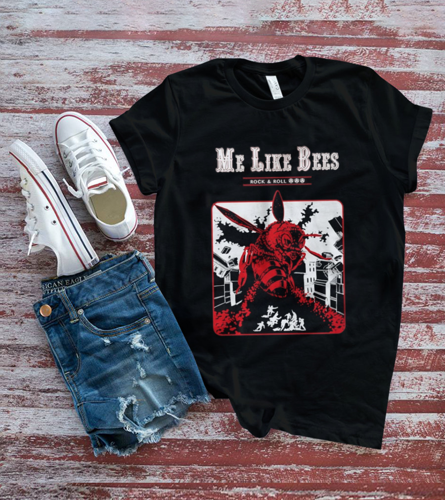 Me Like Bees Rock And Roll Urban Cartoon Style Destruction Scene T-Shirt