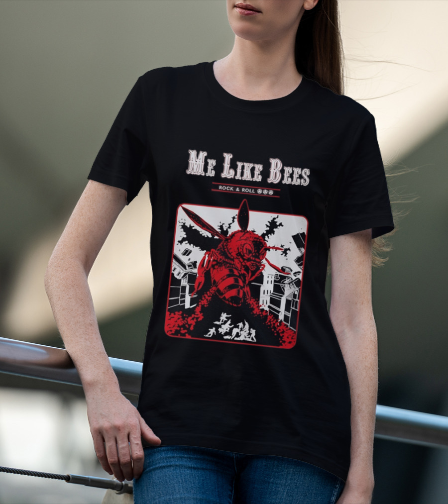Me Like Bees Rock And Roll Urban Cartoon Style Destruction Scene T-Shirt