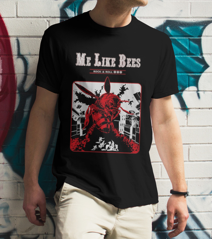 Me Like Bees Rock And Roll Urban Cartoon Style Destruction Scene T-Shirt