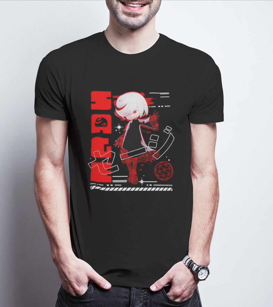 Sage Frontiers Character Illustration With Bold Red T-Shirt