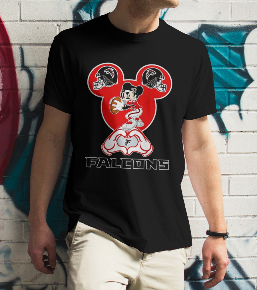 Atlanta Falcons Mickey Mouse Heart Hands Football T-Shirt