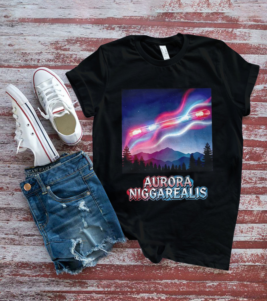 Aurora Niggarealis Northern Lights Police Siren Landscape T-Shirt