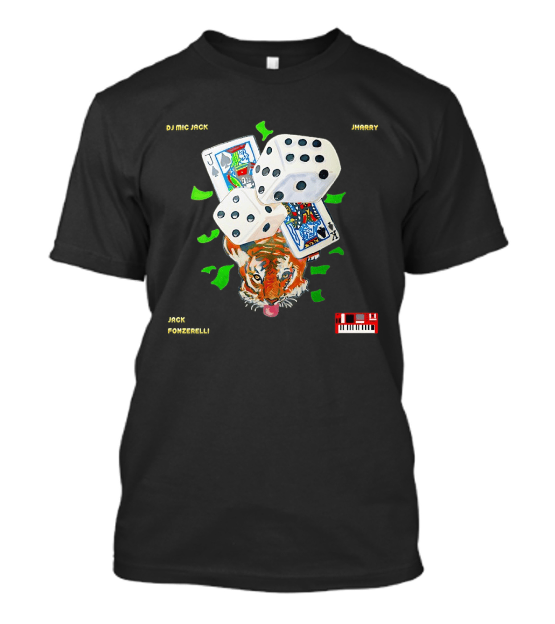 Jack Fonzerelli Volume One DJ Mic Jack JHarry Dice Cards Tiger Keyboard T-Shirt