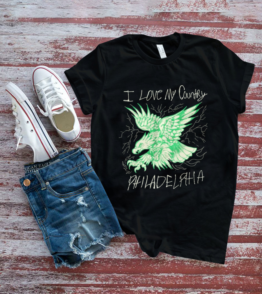 I Love My Country Philadelphia Eagles Electric Green Eagle T-Shirt