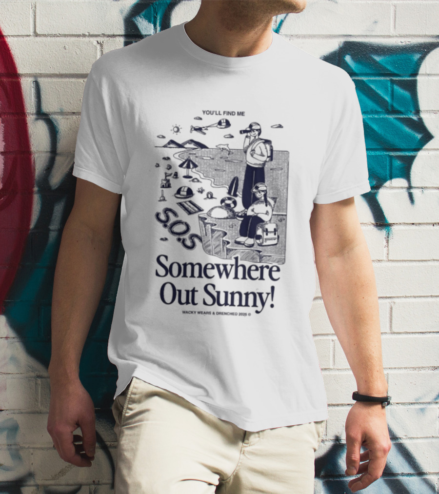 Somewhere Out Sunny SOS Beach Ocean Adventure Vibes T-Shirt