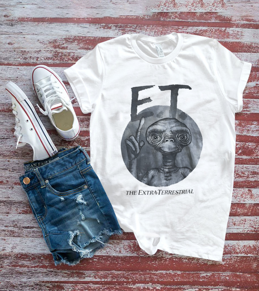 ET The Extra Terrestrial Iconic Finger Pose Black And White T-Shirt