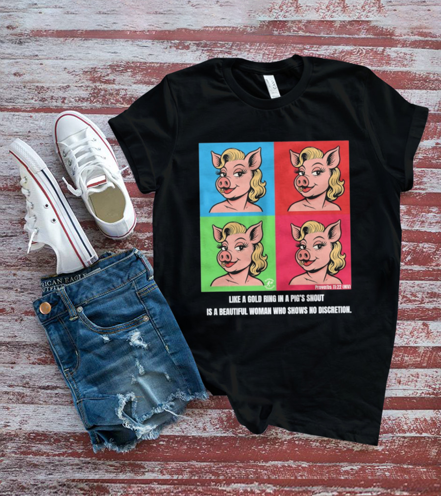 Proverbs 11:22 NIV Pig Pop Art Style Blonde Pig Panels T-Shirt