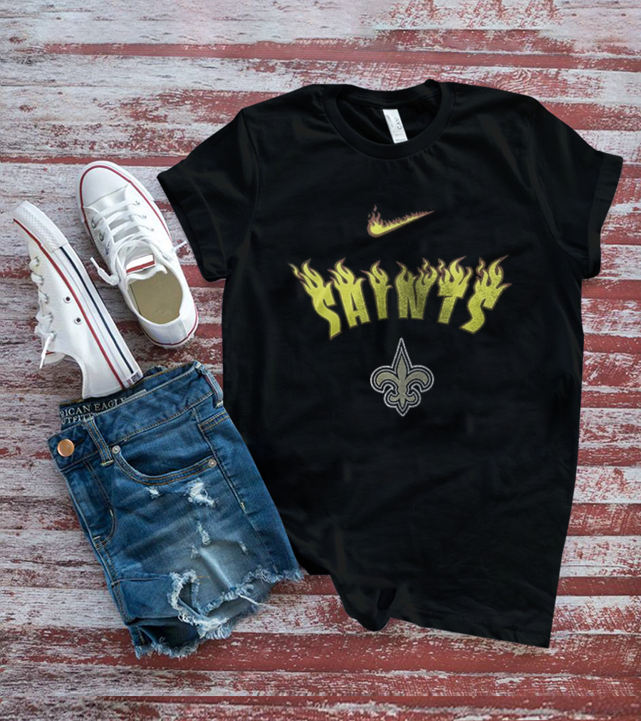 New Orleans Saints Firewave Go Saints Fleur De Lis Flame T-Shirt