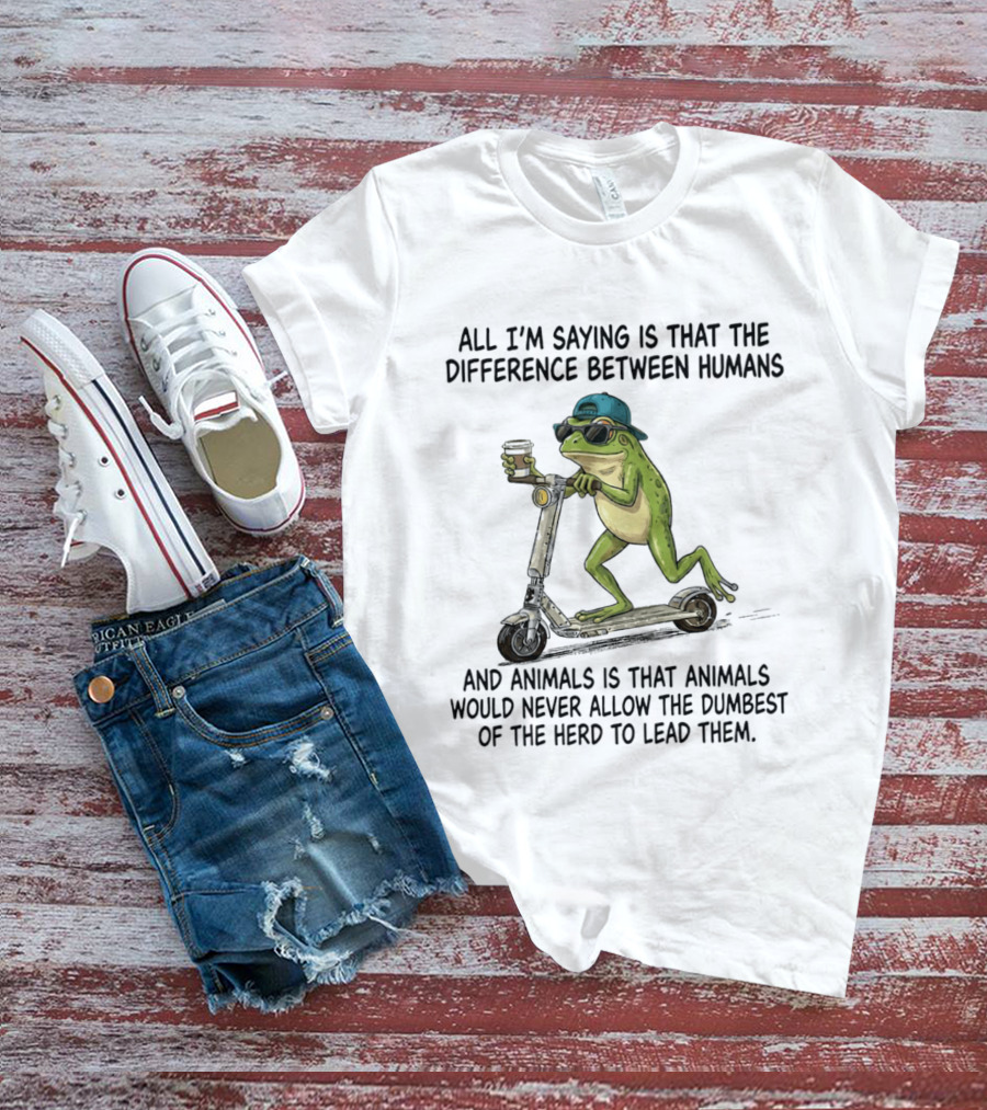 Frog Scooter Humor Difference Between Humans And Animals Leadership T-Shirt