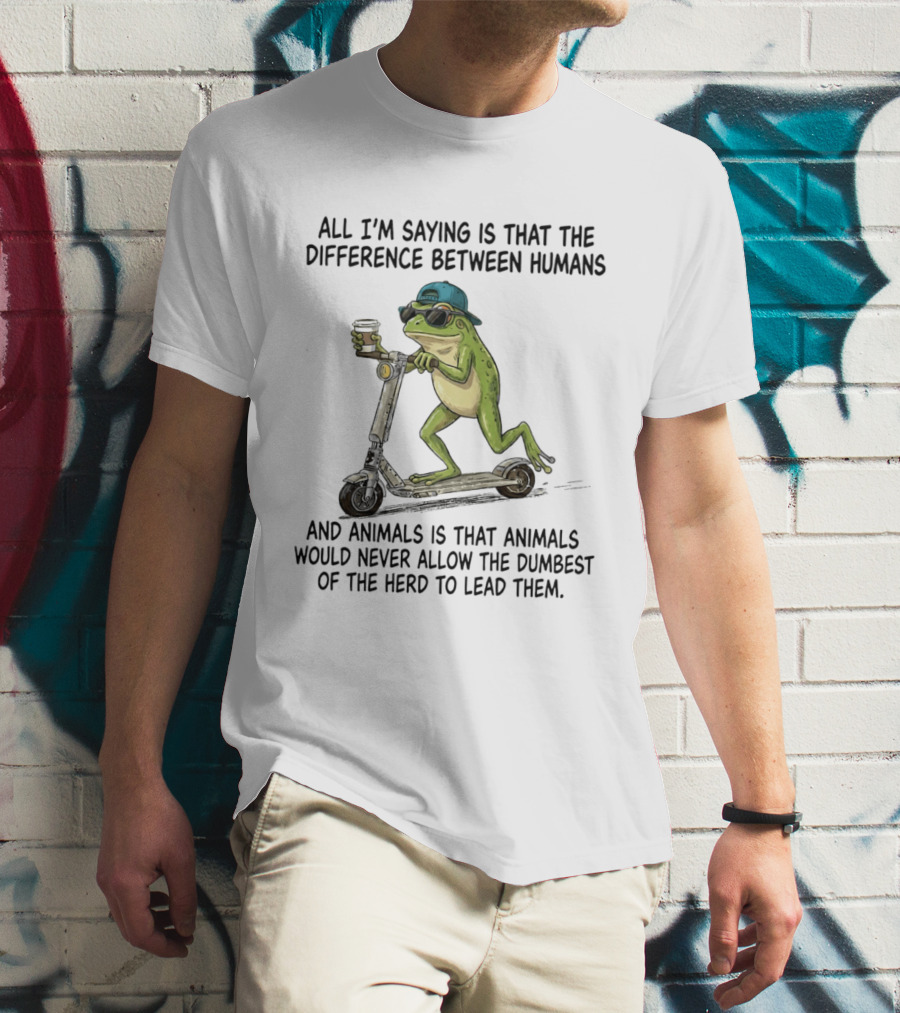 Frog Scooter Humor Difference Between Humans And Animals Leadership T-Shirt