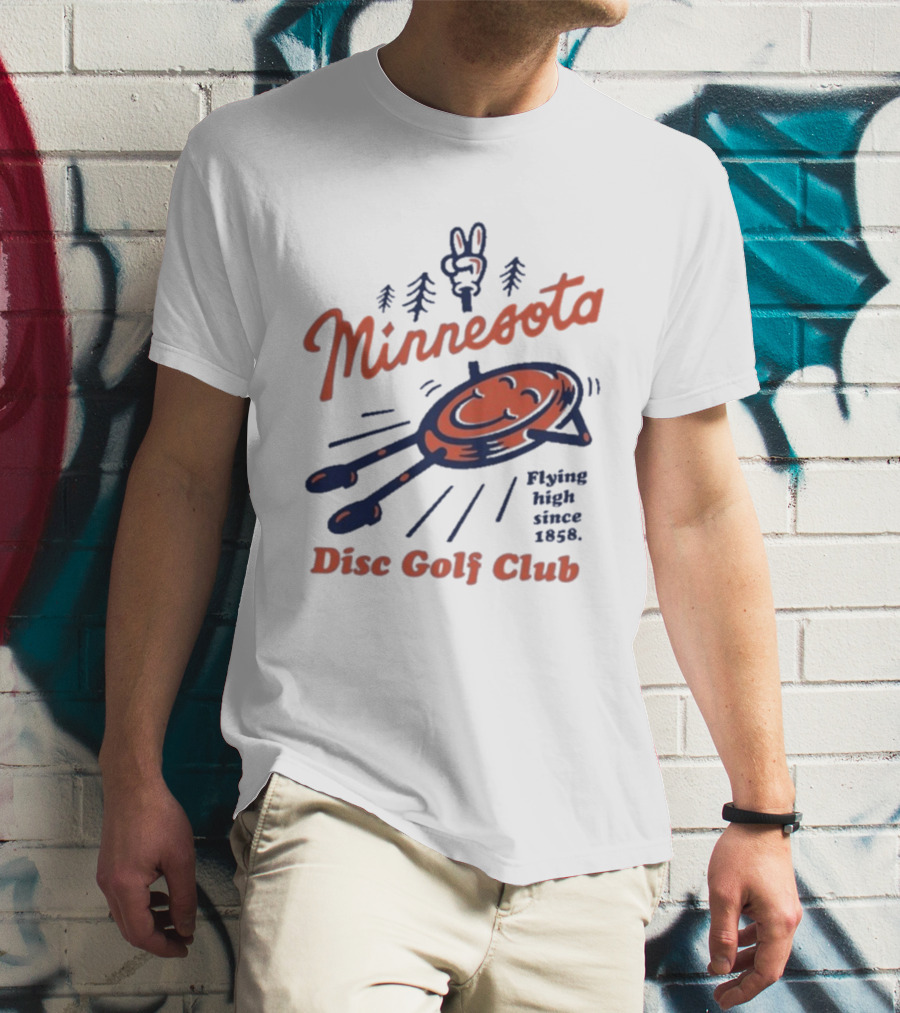 Minnesota Disc Golf Club Flying High Since 1858 Happy Disc And Peace Sign Forest T-Shirt