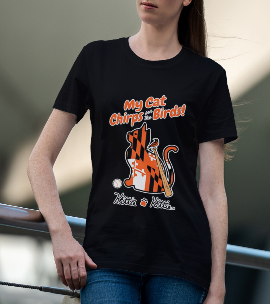 Kittie My Cat Chirps For The Birds Baseball Bat And Ball T-Shirt