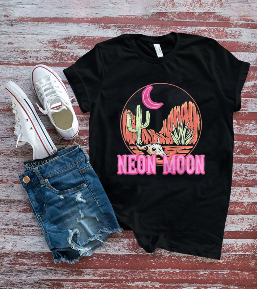 Neon Moon Cactus Skull Desert Scene T-Shirt