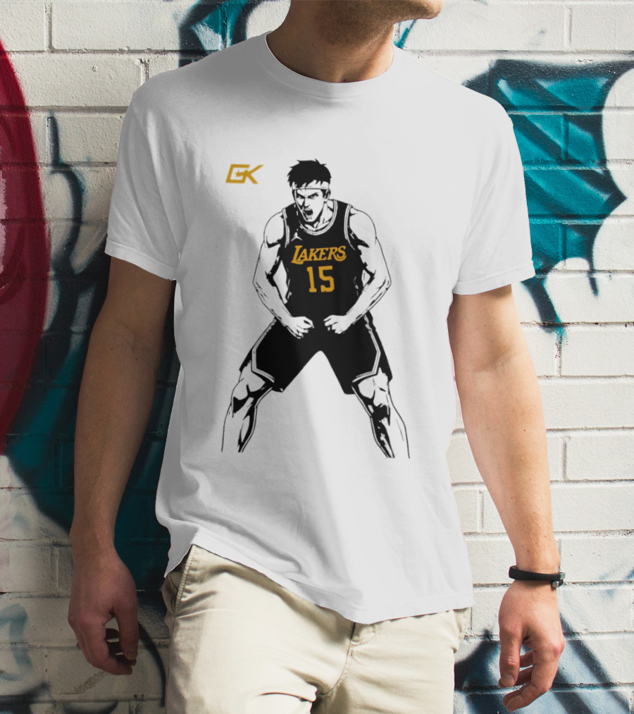 Austin Reaves 15 Lakers Cartoon Basketball Pose T-Shirt