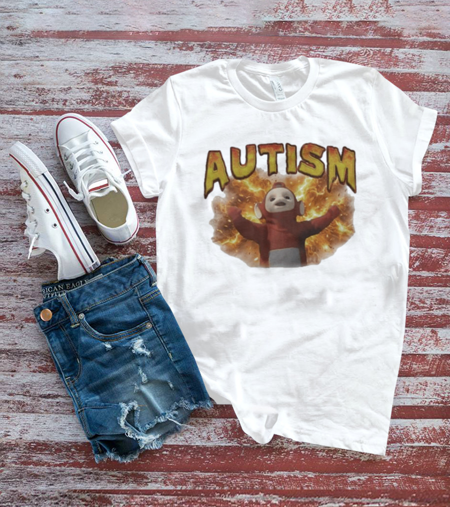 Autism Teletubbies Character With Fiery T-Shirt