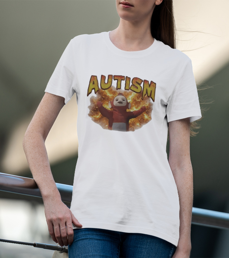 Autism Teletubbies Character With Fiery T-Shirt