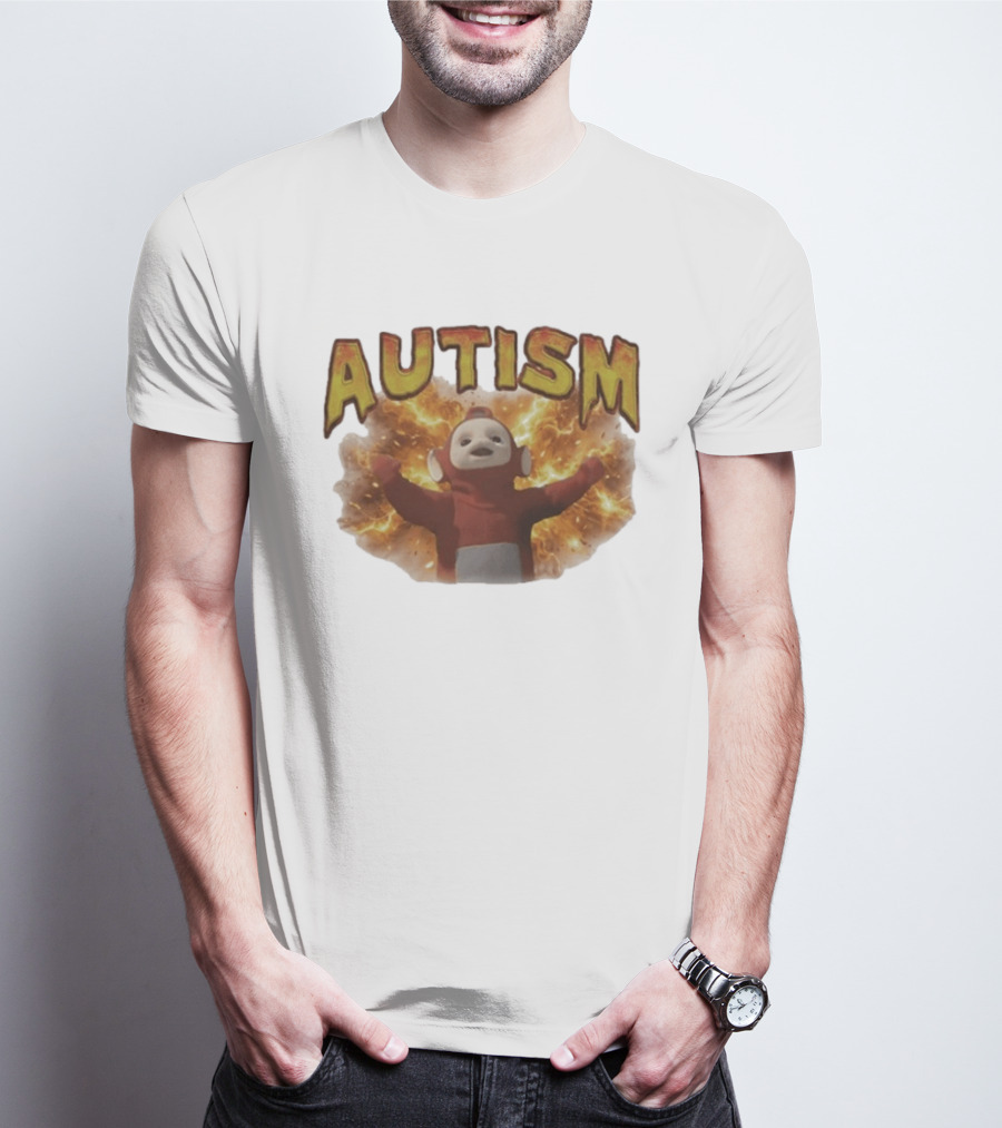 Autism Teletubbies Character With Fiery T-Shirt