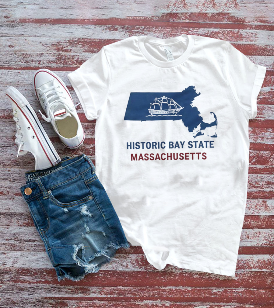 Historic Bay State Massachusetts Map With Sailing Ship T-Shirt