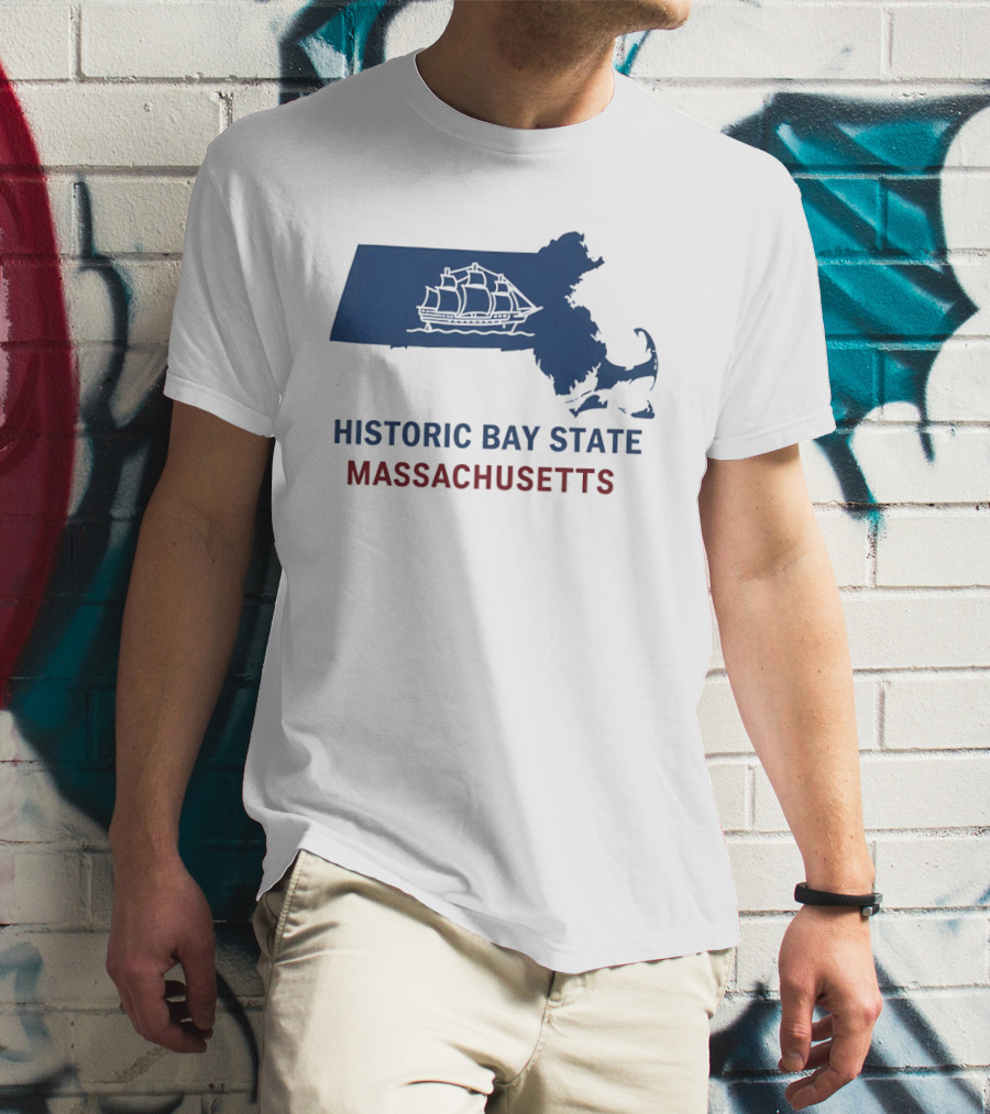 Historic Bay State Massachusetts Map With Sailing Ship T-Shirt