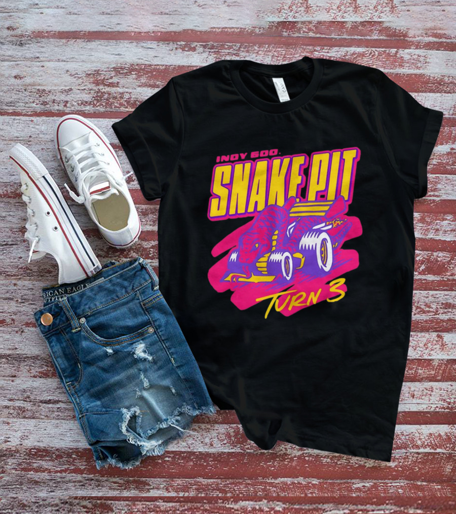 Indy 500 Snake Pit Turn 3 Racing Car With Snake T-Shirt